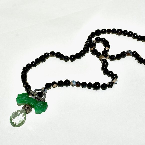 925 Silver Diamond & Aventurine Agatha Tear Drop Statement Toggle Necklace - Picture 3 of 5